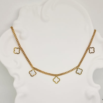 White After Gold Four-Leaf Clover Necklace