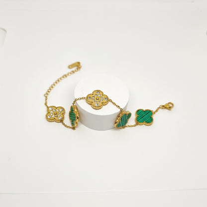 Green Diamond Reversible Four-Leaf Clover Chain Bracelet