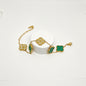Green Diamond Reversible Four-Leaf Clover Chain Bracelet