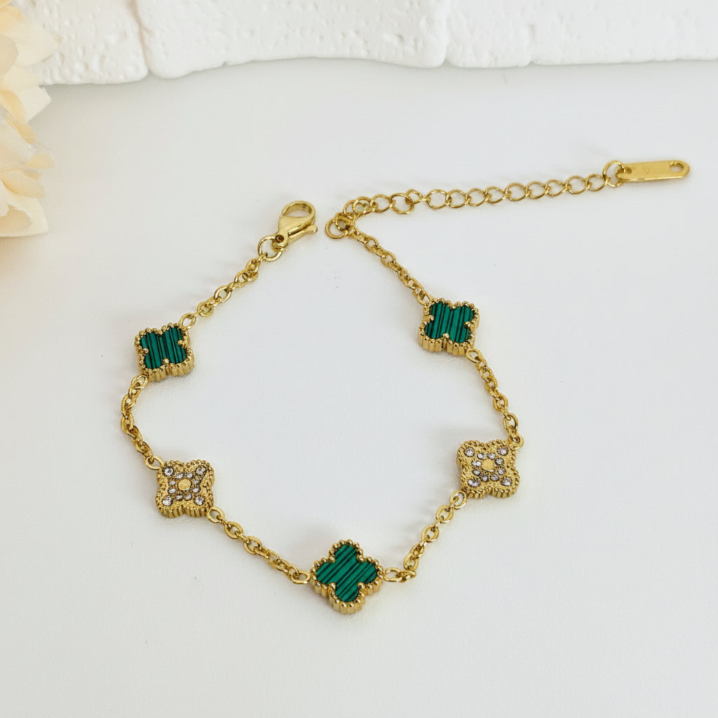 9mm Green Diamond Four-Leaf Clover Chain Bracelet