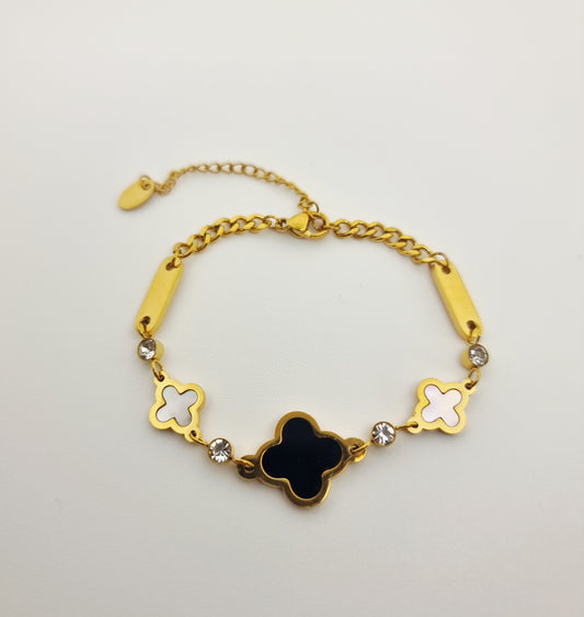 Black and White Clover Diamond Bracelet