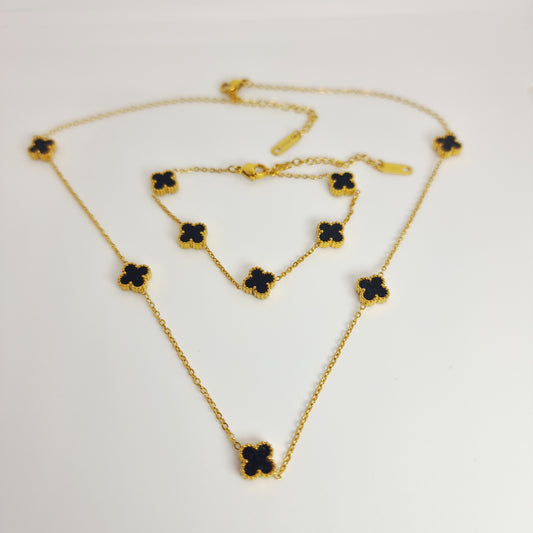 Black Four-Leaf Clover Chain Set