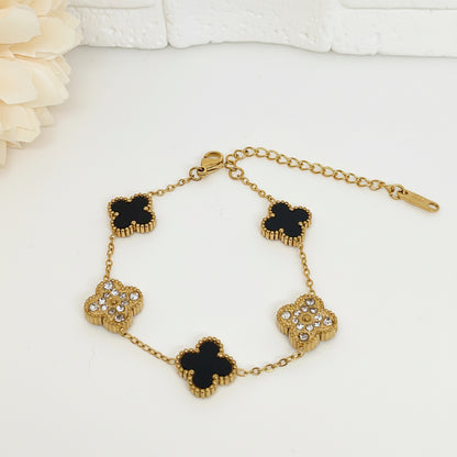 13mm Black Diamond Four-Leaf Clover Chain Bracelet