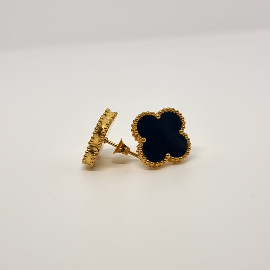 Black Four-Leaf Clover Stud Earrings