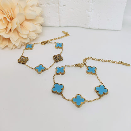 13mm Blue Diamond Four-Leaf Clover Chain Bracelet