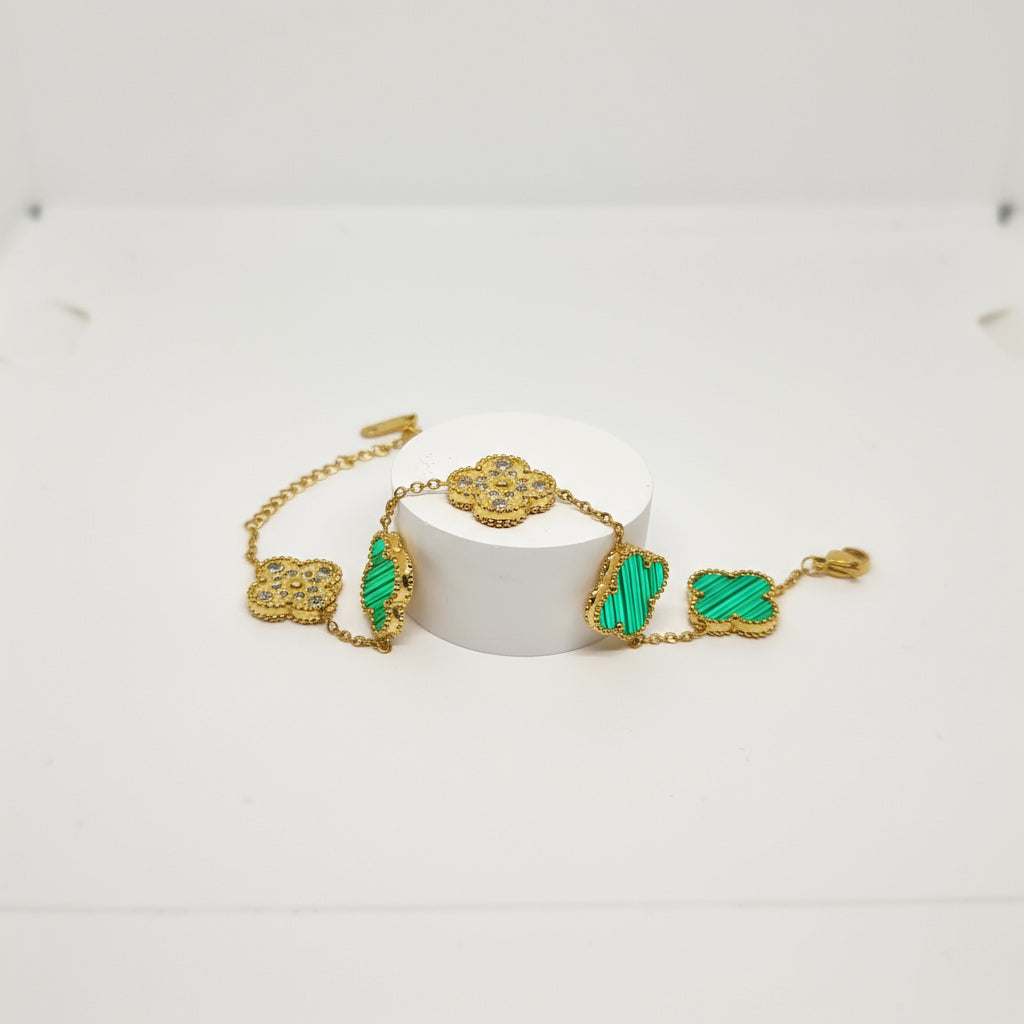 Green Diamond Reversible Four-Leaf Clover Chain Bracelet