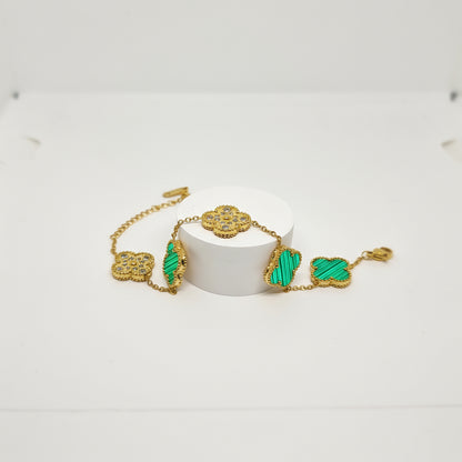 Green Diamond Reversible Four-Leaf Clover Chain Bracelet
