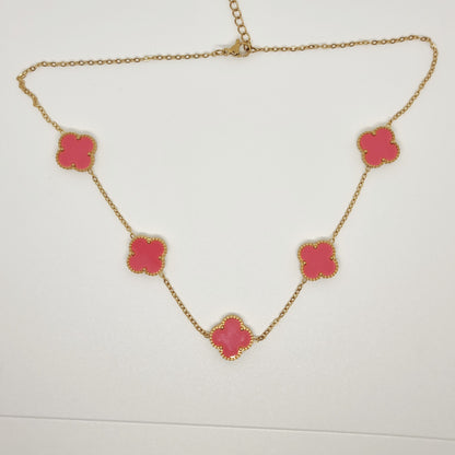 15mm Pink Multi Four-Leaf Clover Necklace