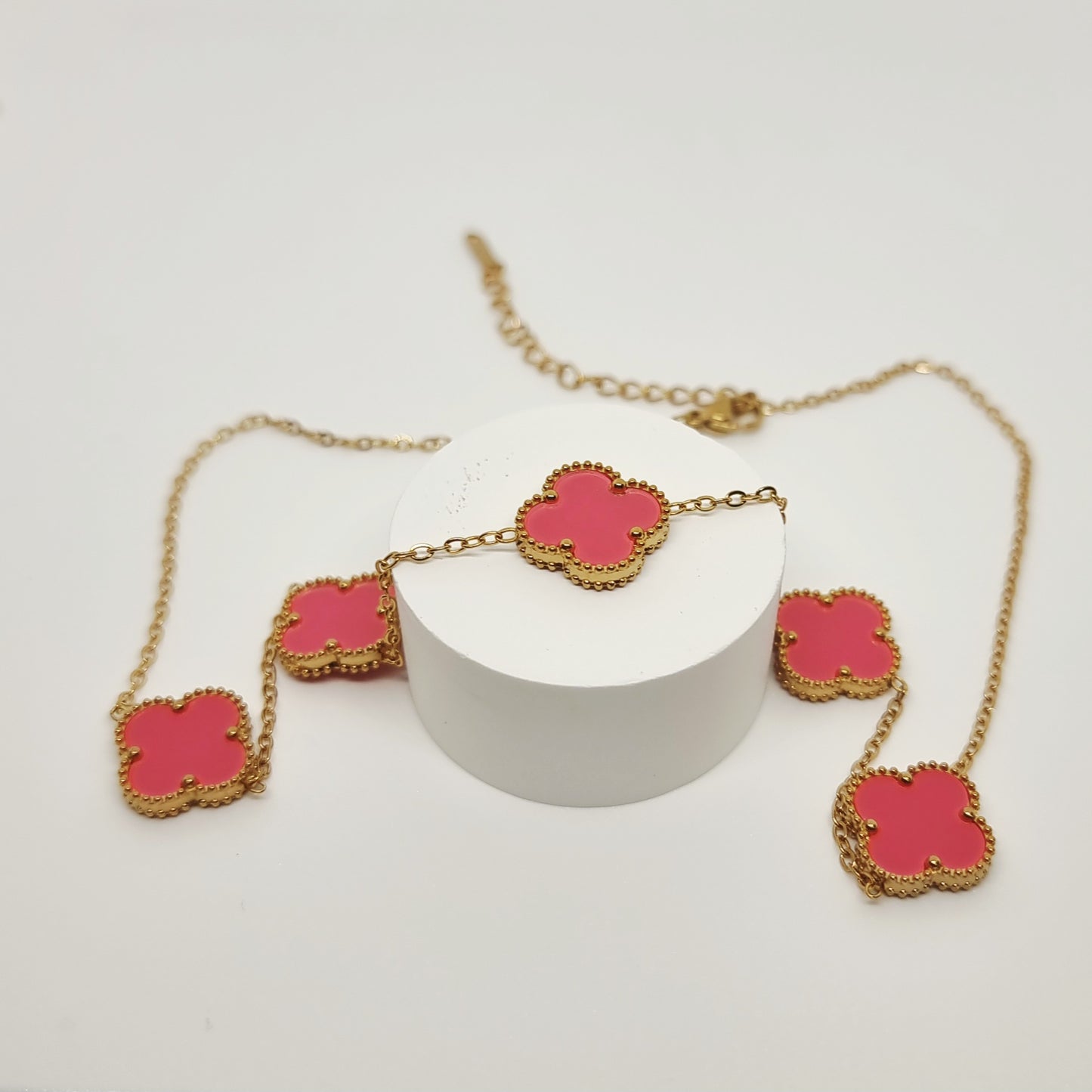 15mm Pink Multi Four-Leaf Clover Necklace