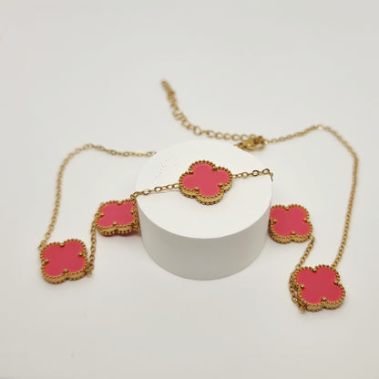 15mm Pink Multi Four-Leaf Clover Necklace