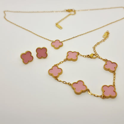 13mm Pink Gold-Plated Four-Leaf Clover Set