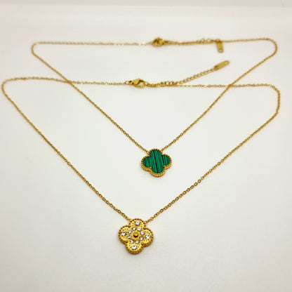 15mm Green Diamond Reversible Four-Leaf Clover Single Pendant