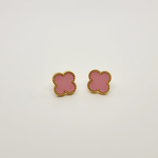 13mm Pink Four-Leaf Clover Stud Earrings