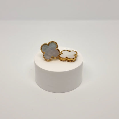 White Four-Leaf Clover Stud Earrings