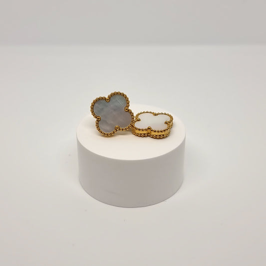 White Four-Leaf Clover Stud Earrings