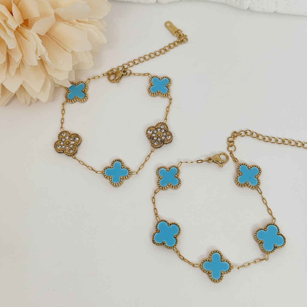 13mm Blue Diamond Four-Leaf Clover Chain Bracelet
