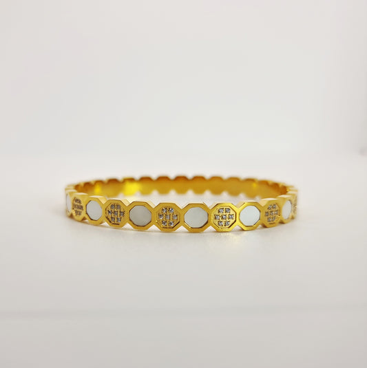 White and Gold Circle Bangle