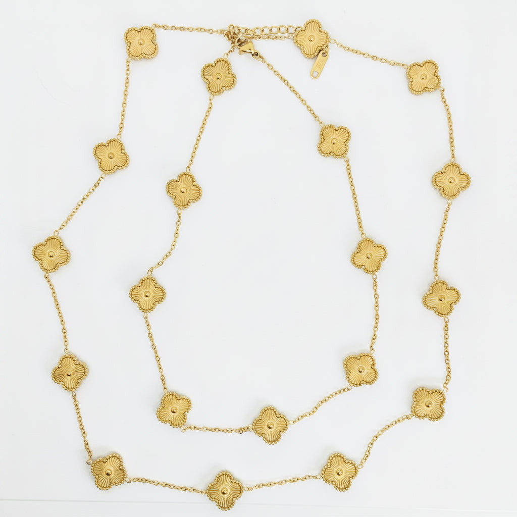 13mm Gold Four-Leaf Clover Chain Necklace Extra Long