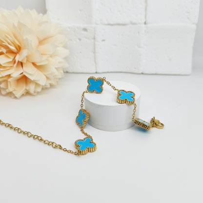 13mm Blue Four-Leaf Clover Chain Bracelet