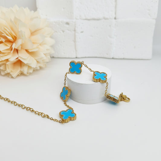 13mm Blue Four-Leaf Clover Chain Bracelet