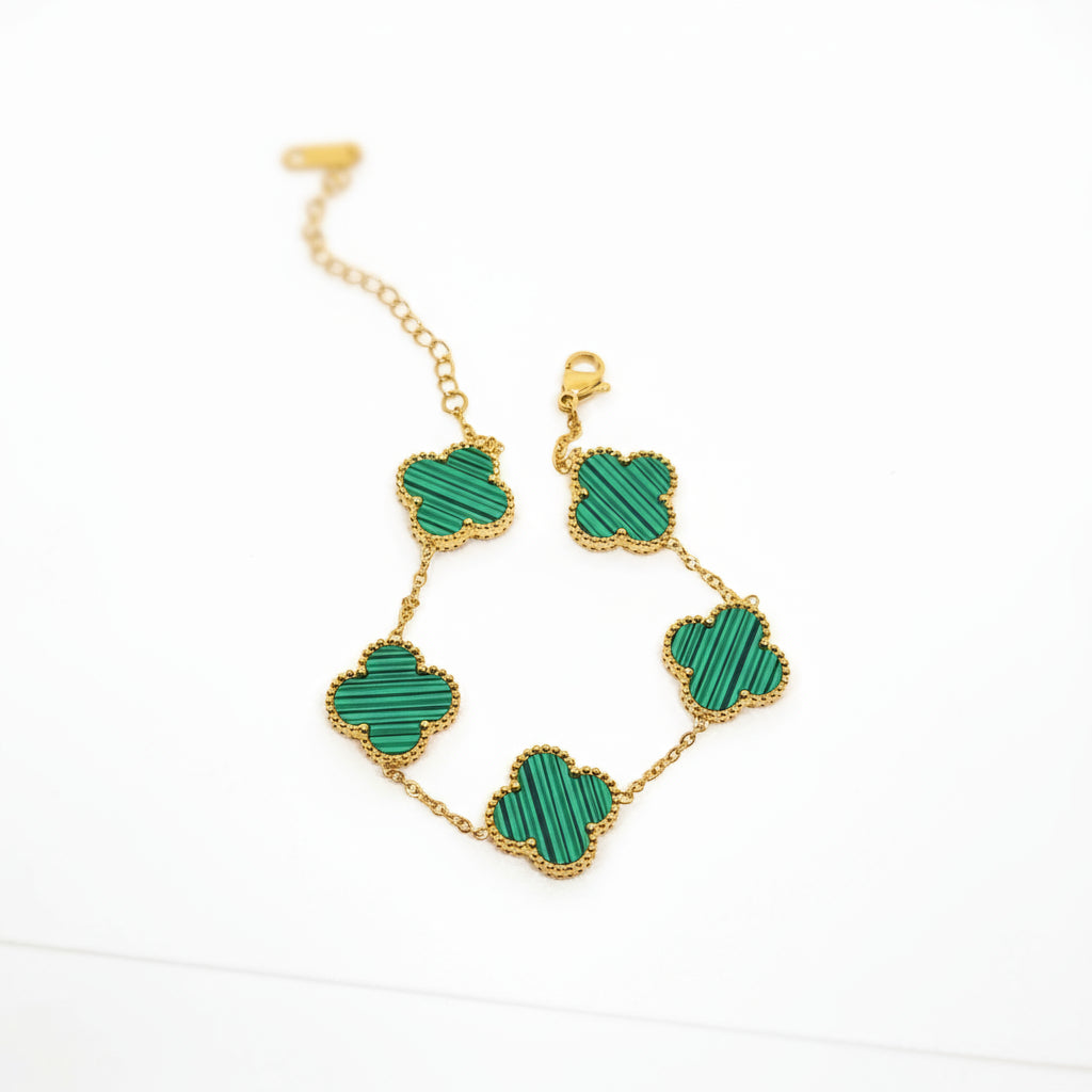 Green Diamond Reversible Four-Leaf Clover Chain Bracelet