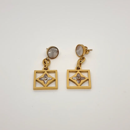 White Drop Link Earrings