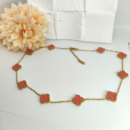 13mm Pink Four-Leaf Clover Chain Necklace