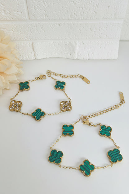 13mm Green Diamond Four-Leaf Clover Chain Bracelet