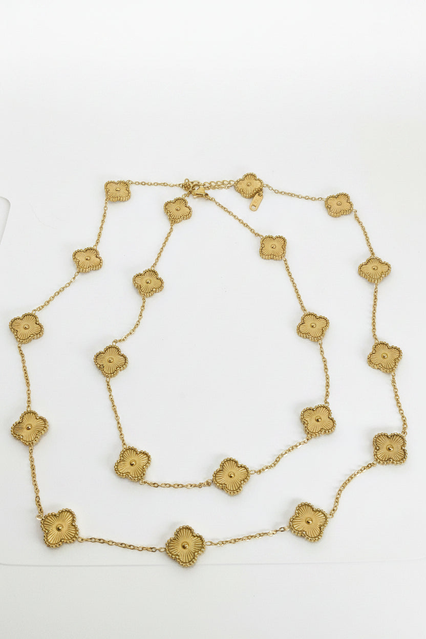 13mm Gold Four-Leaf Clover Chain Necklace Extra Long