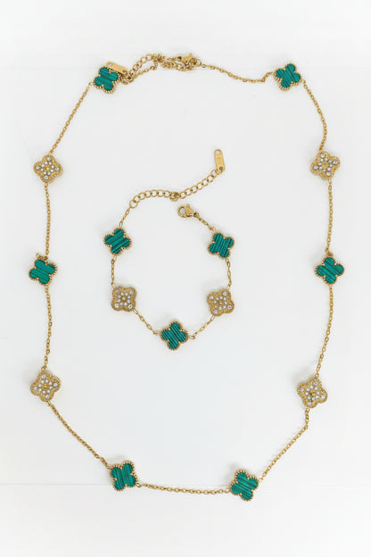 13mm Green Diamond Four-Leaf Clover Chain Necklace