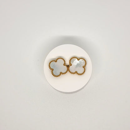 White Four-Leaf Clover Stud Earrings