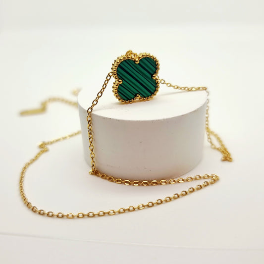 15mm Green Diamond Reversible Four-Leaf Clover Single Pendant