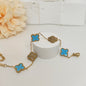 13mm Blue Diamond Four-Leaf Clover Chain Bracelet