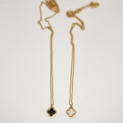 Black & White Reversible Four-Leaf Clover Necklace