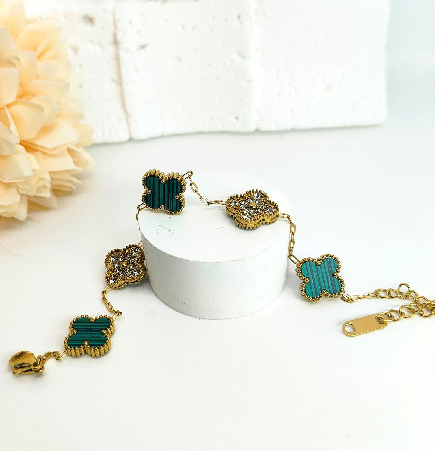13mm Green Diamond Four-Leaf Clover Chain Bracelet