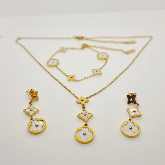 White Drop Link Pendant Set