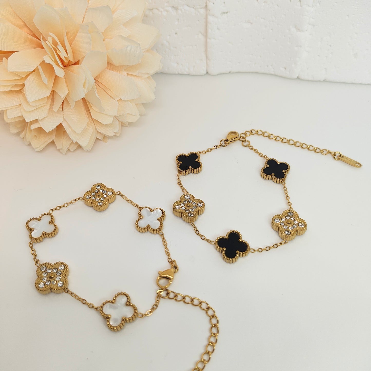 13mm Black Diamond Four-Leaf Clover Chain Bracelet