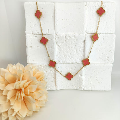13mm Pink Four-Leaf Clover Chain Necklace