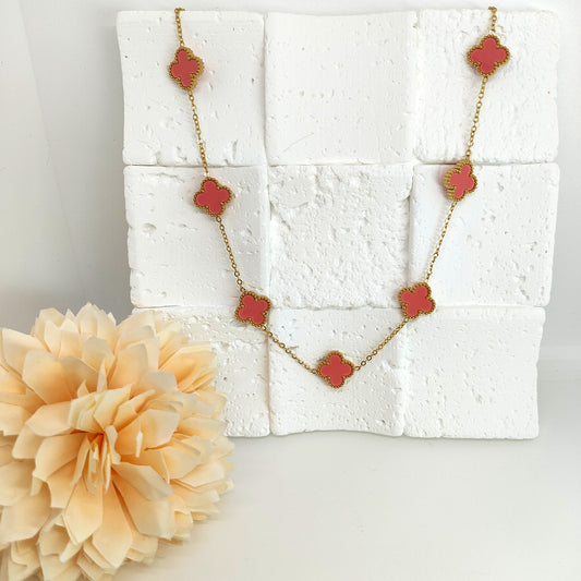 13mm Pink Four-Leaf Clover Chain Necklace
