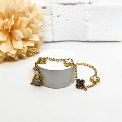 9mm White Diamond Four-Leaf Clover Chain Bracelet