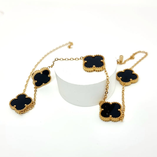 15mm Black Multi Four-Leaf Clover Necklace