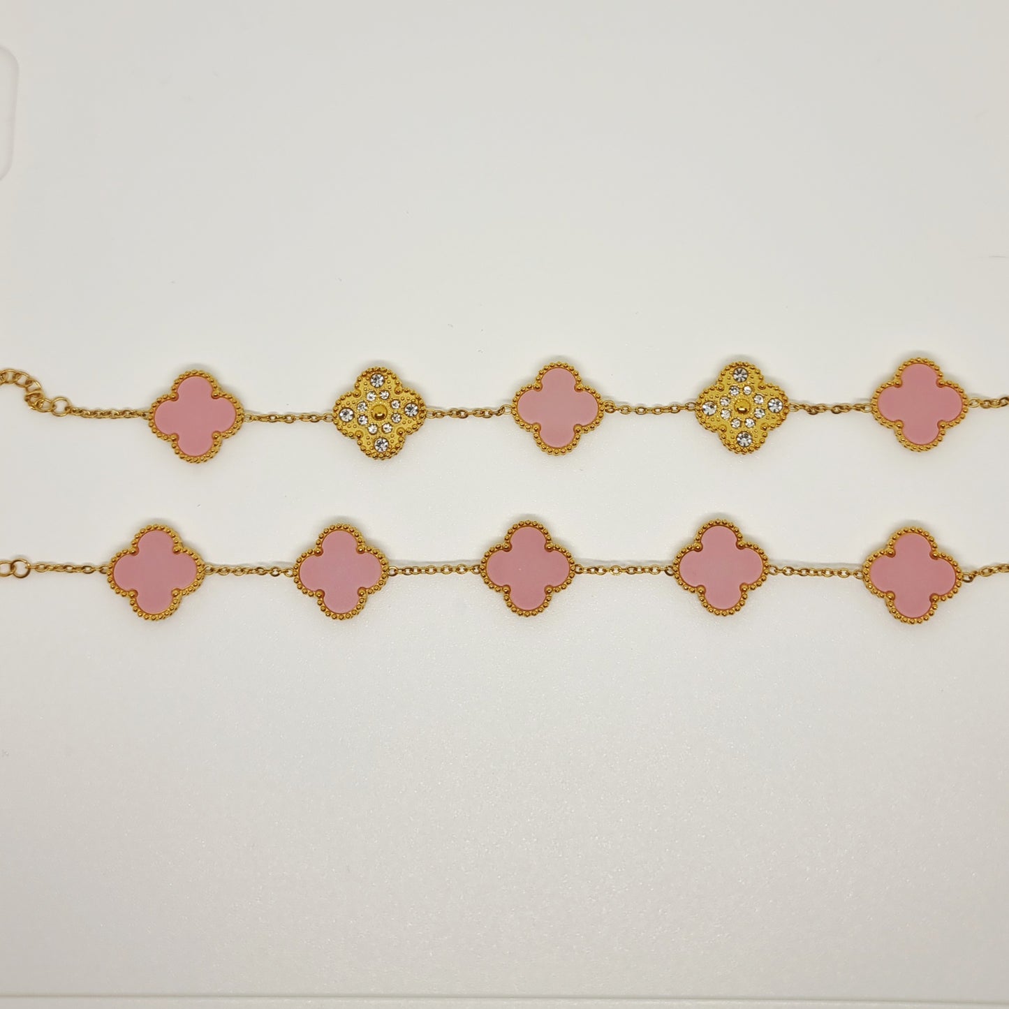 Blush Pink Diamond Reversible Four-Leaf Clover Chain Bracelet