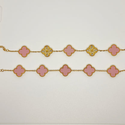 Blush Pink Diamond Reversible Four-Leaf Clover Chain Bracelet