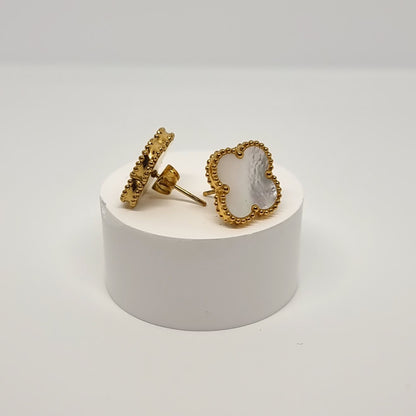 White Four-Leaf Clover Stud Earrings