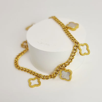 White After Gold Four-Leaf Clover Bracelet