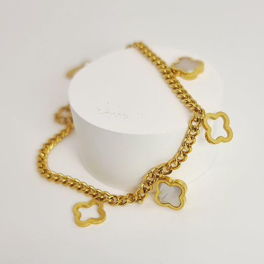 White After Gold Four-Leaf Clover Bracelet