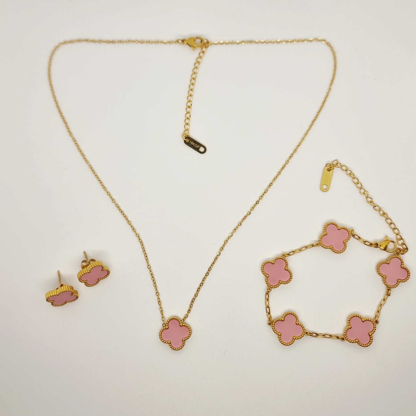 13mm Pink Gold-Plated Four-Leaf Clover Set