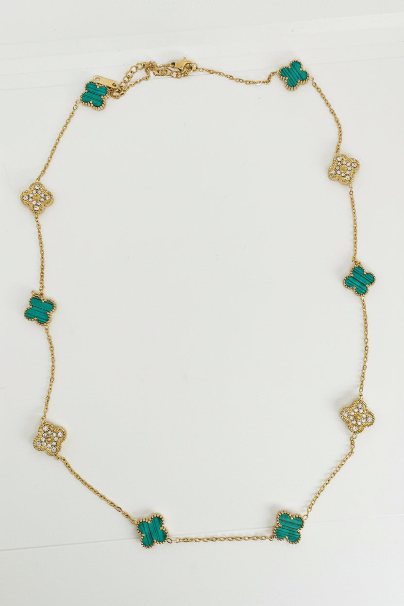 13mm Green Diamond Four-Leaf Clover Chain Necklace